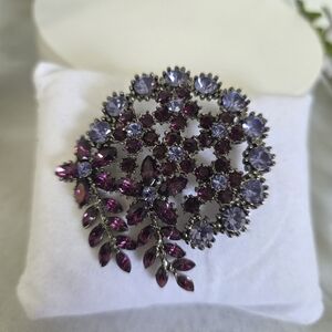 Vintage Brooch Pin Silver Purple Floral Spiral